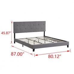 Gray King Size Upholstered Platform Bed Frame with Button Tufted Linen Fabric Headboard and Wood Slat Support by Huluwat -Southern Enterprises Sales gray huluwat platform beds dj tc w31136123 c3 1000