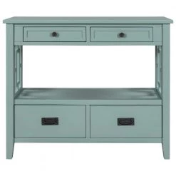 36 in. Green Modern Rectangle Solid Wood Console Table for Living Room with 4-Drawers and 1-Shelf by Huluwat