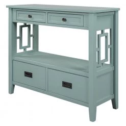 36 in. Green Modern Rectangle Solid Wood Console Table for Living Room with 4-Drawers and 1-Shelf by Huluwat -Southern Enterprises Sales green huluwat console tables dj tc wf212304aam 76 1000