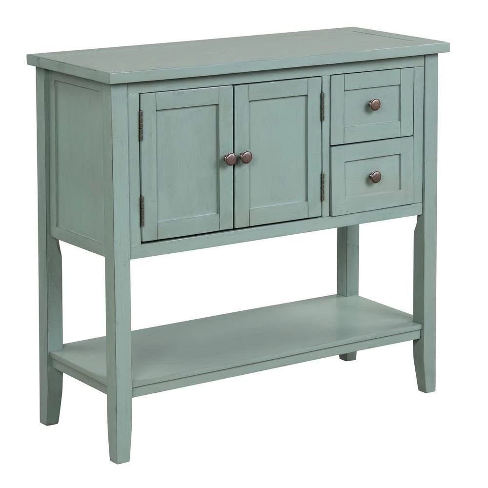 36 in. Green Modern Rectangle Solid Wood Console Table for Living Room with 2-Drawers, 1-Cabinet and 1-Shelf by Huluwat 10 36 in. Green Modern Rectangle Solid Wood Console Table for Living Room with 2-Drawers, 1-Cabinet and 1-Shelf by Huluwat - Image 8