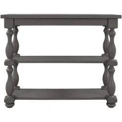 39.4 in. Grey Modern Rectangle Wood Console Table for Hallway Living Room with 2-Shelves by Huluwat
