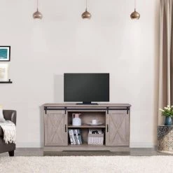 59 in. Grey Modern TV Stand with 2-Cabinets Fits TV's up to 60 in. with Cable Management by Huluwat -Southern Enterprises Sales grey huluwat tv stands ry tc ushg4609 31 1000