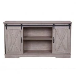 59 in. Grey Modern TV Stand with 2-Cabinets Fits TV's up to 60 in. with Cable Management by Huluwat