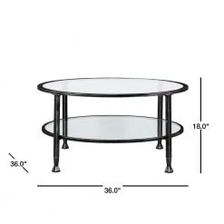 Galena 36 in. Black/Silver Medium Round Glass Coffee Table with Shelf by Southern Enterprises -Southern Enterprises Sales hand painted black w silver distressing southern enterprises coffee tables hd748832 40 1000
