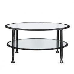 Galena 36 in. Black/Silver Medium Round Glass Coffee Table with Shelf by Southern Enterprises