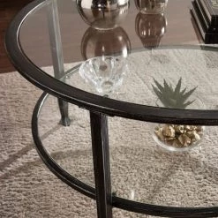 Galena 36 in. Black/Silver Medium Round Glass Coffee Table with Shelf by Southern Enterprises -Southern Enterprises Sales hand painted black w silver distressing southern enterprises coffee tables hd748832 c3 1000