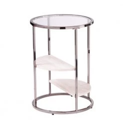 Rudola High Gloass Black and Faux Travertine Round Side Table by Southern Enterprises -Southern Enterprises Sales high gloss black and faux travertine finish southern enterprises end side tables hd434346 1f 1000