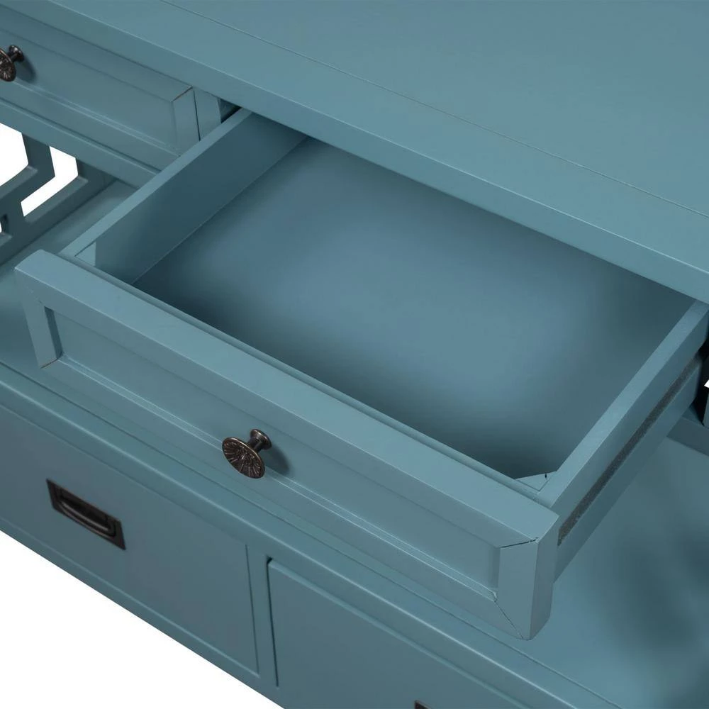 36 in. Light Blue Modern Rectangle Solid Wood Console Table for Living Room with 4-Drawers and 1-Shelf by Huluwat 8 36 in. Light Blue Modern Rectangle Solid Wood Console Table for Living Room with 4-Drawers and 1-Shelf by Huluwat - Image 6