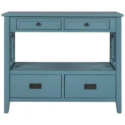 36 in. Light Blue Modern Rectangle Solid Wood Console Table for Living Room with 4-Drawers and 1-Shelf by Huluwat