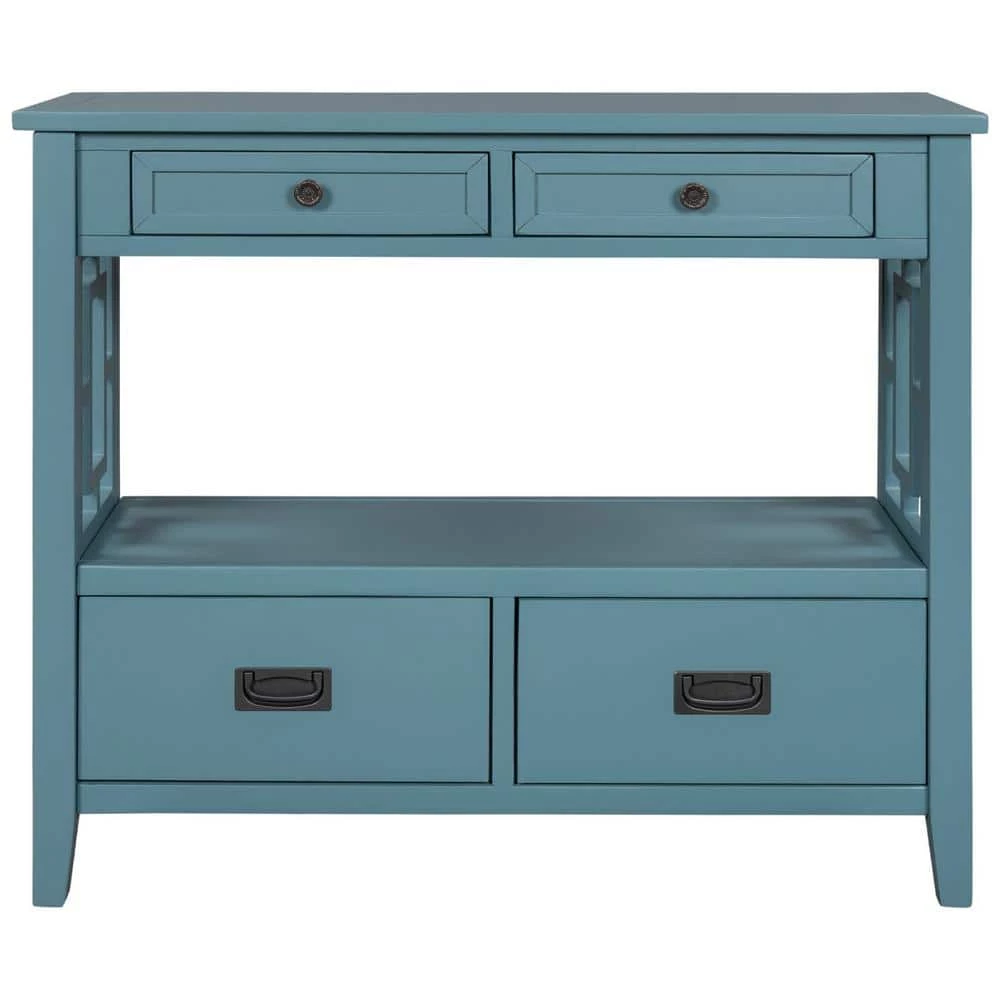 36 in. Light Blue Modern Rectangle Solid Wood Console Table for Living Room with 4-Drawers and 1-Shelf by Huluwat 3 36 in. Light Blue Modern Rectangle Solid Wood Console Table for Living Room with 4-Drawers and 1-Shelf by Huluwat