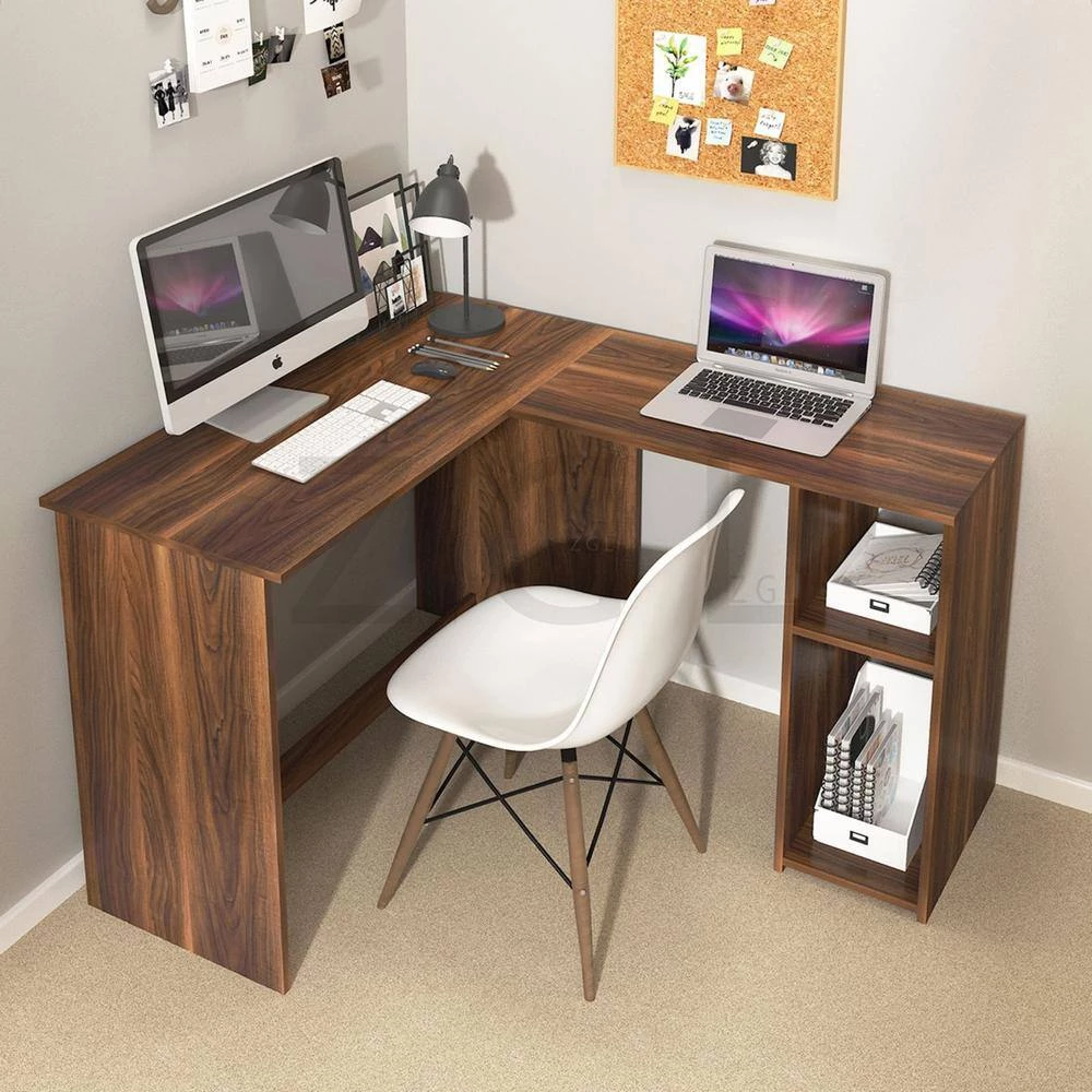 39 in. L-Shaped Light Brown Authentic Wood Computer Desk for Home or Office with Opening Storage Shelves by Huluwat 11 39 in. L-Shaped Light Brown Authentic Wood Computer Desk for Home or Office with Opening Storage Shelves by Huluwat - Image 9
