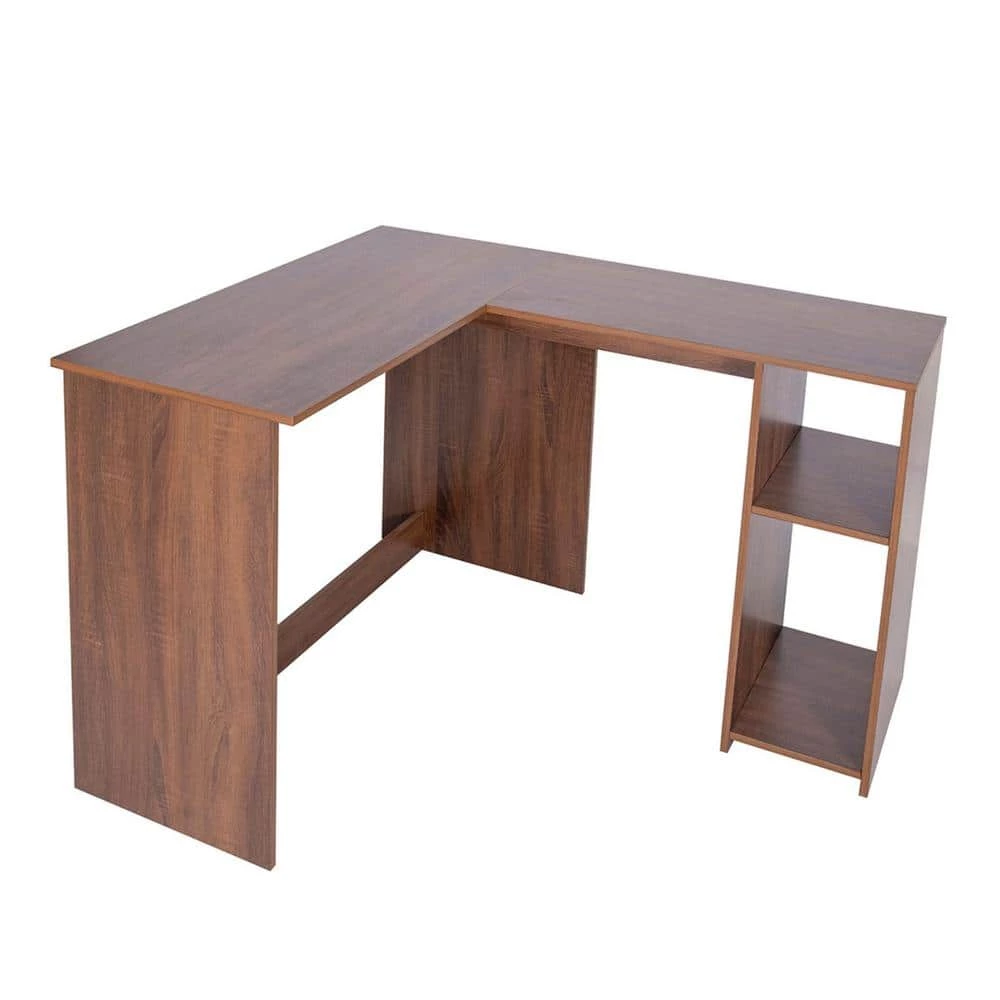 39 in. L-Shaped Light Brown Authentic Wood Computer Desk for Home or Office with Opening Storage Shelves by Huluwat 3 39 in. L-Shaped Light Brown Authentic Wood Computer Desk for Home or Office with Opening Storage Shelves by Huluwat