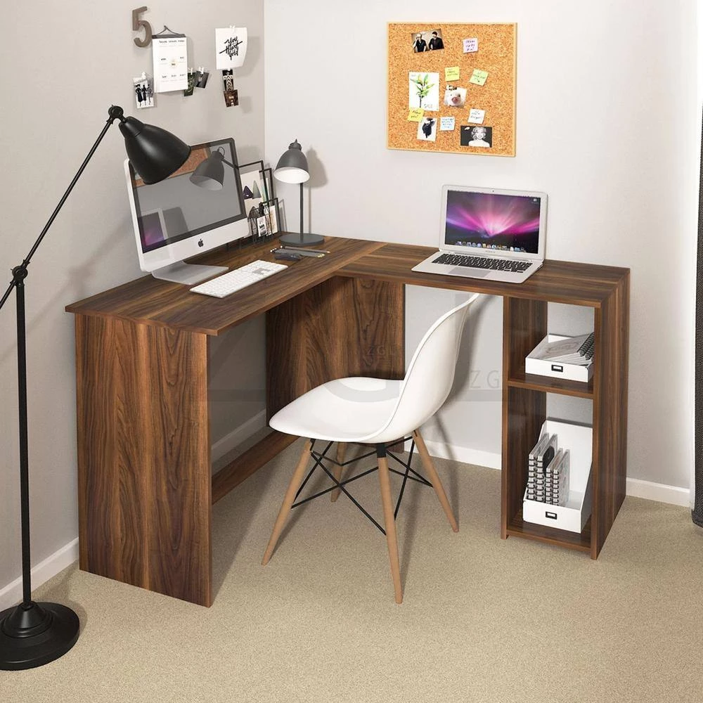 39 in. L-Shaped Light Brown Authentic Wood Computer Desk for Home or Office with Opening Storage Shelves by Huluwat 10 39 in. L-Shaped Light Brown Authentic Wood Computer Desk for Home or Office with Opening Storage Shelves by Huluwat - Image 8