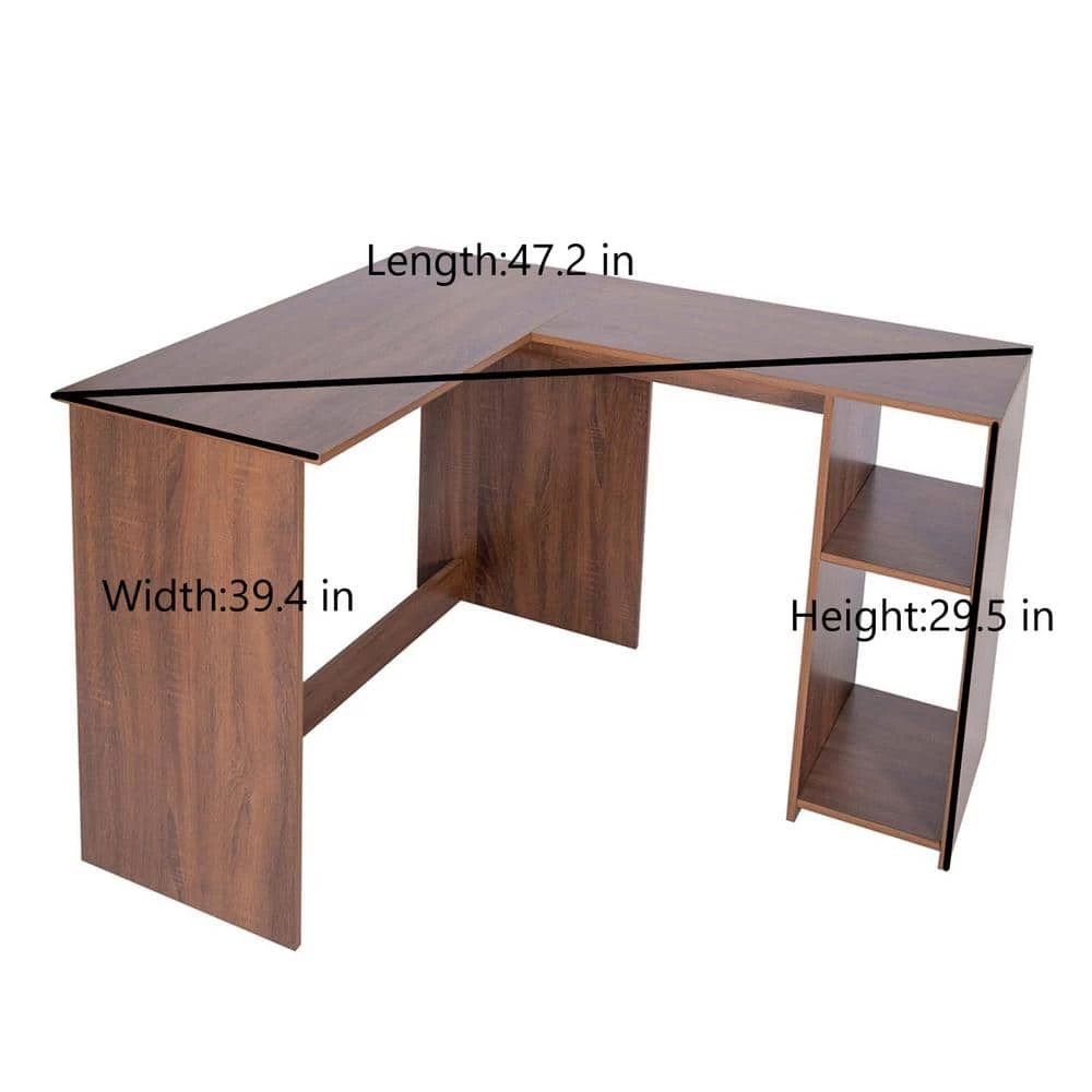 39 in. L-Shaped Light Brown Authentic Wood Computer Desk for Home or Office with Opening Storage Shelves by Huluwat 6 39 in. L-Shaped Light Brown Authentic Wood Computer Desk for Home or Office with Opening Storage Shelves by Huluwat - Image 4