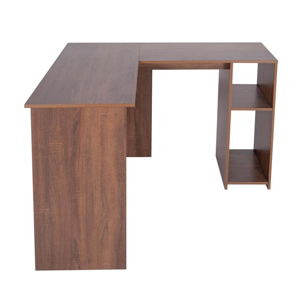 39 in. L-Shaped Light Brown Authentic Wood Computer Desk for Home or Office with Opening Storage Shelves by Huluwat 4 39 in. L-Shaped Light Brown Authentic Wood Computer Desk for Home or Office with Opening Storage Shelves by Huluwat - Image 2