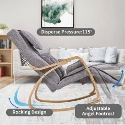 Light Grey Linen Full massage function Comfortable Relax Rocking Chair with Cotton Fabric Cushion by Huluwat -Southern Enterprises Sales light grey huluwat rockers gliders ottomans dj tc w31135545 76 1000