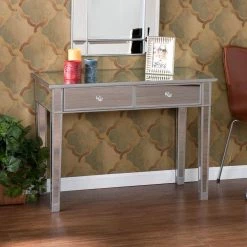 Pavel 40 in. Matte Silver/Clear Rectangle Mirror Console Table with Drawers by Southern Enterprises -Southern Enterprises Sales matte silver southern enterprises console tables hd888453 4f 1000