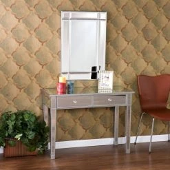 Pavel 40 in. Matte Silver/Clear Rectangle Mirror Console Table with Drawers by Southern Enterprises -Southern Enterprises Sales matte silver southern enterprises console tables hd888453 c3 1000