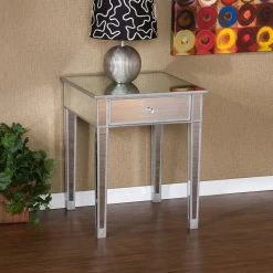 Pavel Matte Silver Mirrored End Table by Southern Enterprises -Southern Enterprises Sales matte silver southern enterprises end side tables hd889511 4f 1000