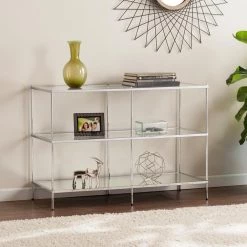 Pandora Glam Silver Metallic Mirrored Console Table by Southern Enterprises -Southern Enterprises Sales metallic chrome southern enterprises console tables hd748689 40 1000