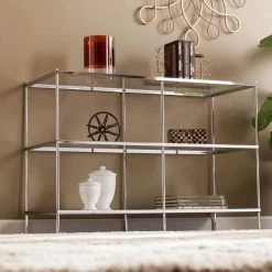 Pandora Glam Silver Metallic Mirrored Console Table by Southern Enterprises -Southern Enterprises Sales metallic chrome southern enterprises console tables hd748689 4f 1000