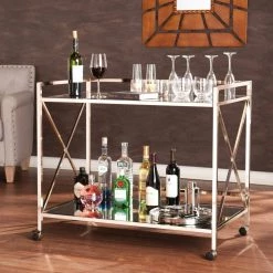 Olivia Bar Cart in Metallic Gold by Southern Enterprises -Southern Enterprises Sales metallic gold finish southern enterprises bar carts hd866031 c3 1000