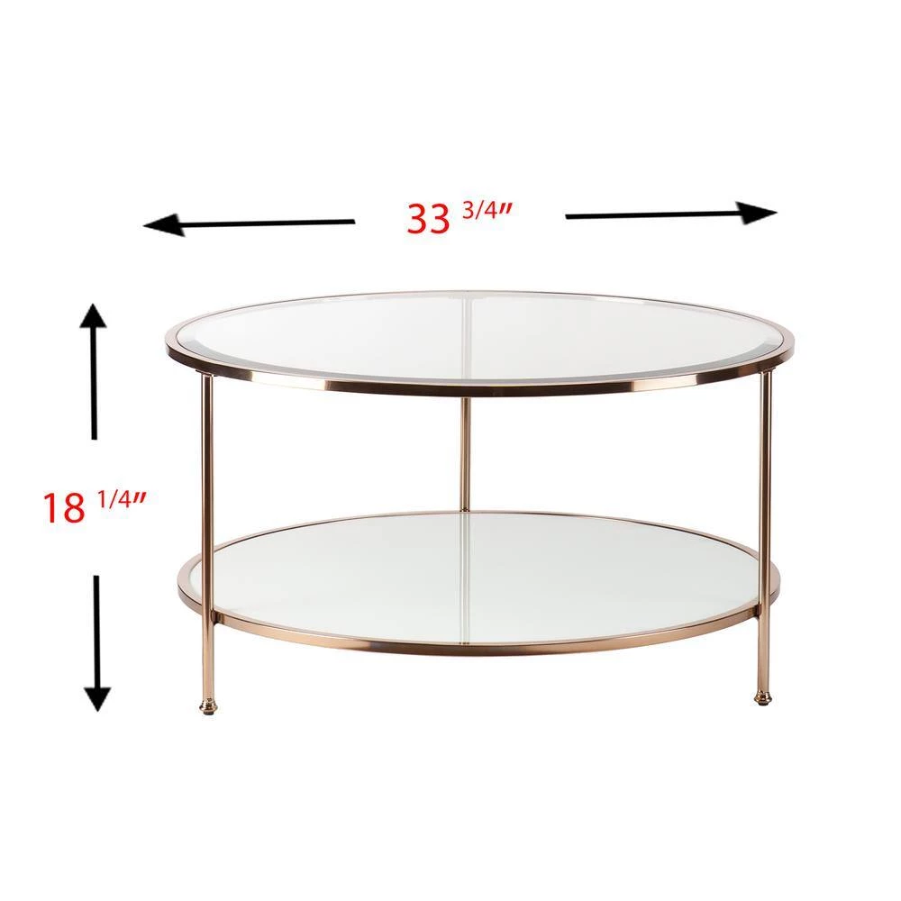 Cherlize 34 in. Metallic Gold/White Medium Oval Glass Coffee Table with Shelf by Southern Enterprises 4 Cherlize 34 in. Metallic Gold/White Medium Oval Glass Coffee Table with Shelf by Southern Enterprises - Image 2