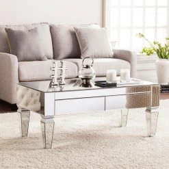 Hannity 41 in. Metallic Silver Large Rectangle Glass Coffee Table with Drawers by Southern Enterprises 18 Hannity 41 in. Metallic Silver Large Rectangle Glass Coffee Table with Drawers by Southern Enterprises -Southern Enterprises Sales metallic silver southern enterprises coffee tables hd748412 31 1000