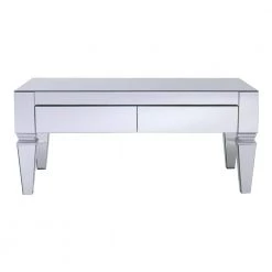 Hannity 41 in. Metallic Silver Large Rectangle Glass Coffee Table with Drawers by Southern Enterprises