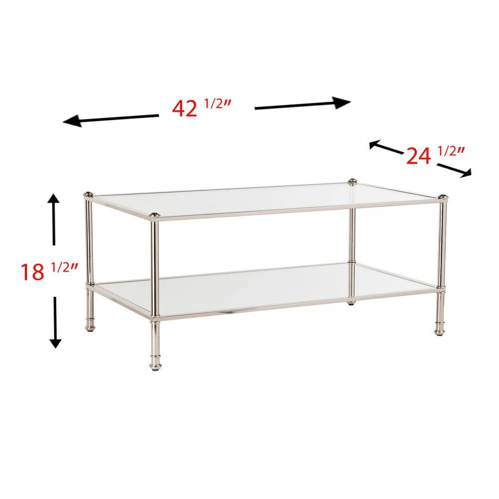 Britt 43 in. Silver Large Rectangle Glass Coffee Table with Storage by Southern Enterprises 7 Britt 43 in. Silver Large Rectangle Glass Coffee Table with Storage by Southern Enterprises - Image 5