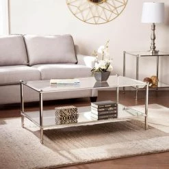 Britt 43 in. Silver Large Rectangle Glass Coffee Table with Storage by Southern Enterprises 13 Britt 43 in. Silver Large Rectangle Glass Coffee Table with Storage by Southern Enterprises -Southern Enterprises Sales metallic silver southern enterprises coffee tables hd748634 31 1000