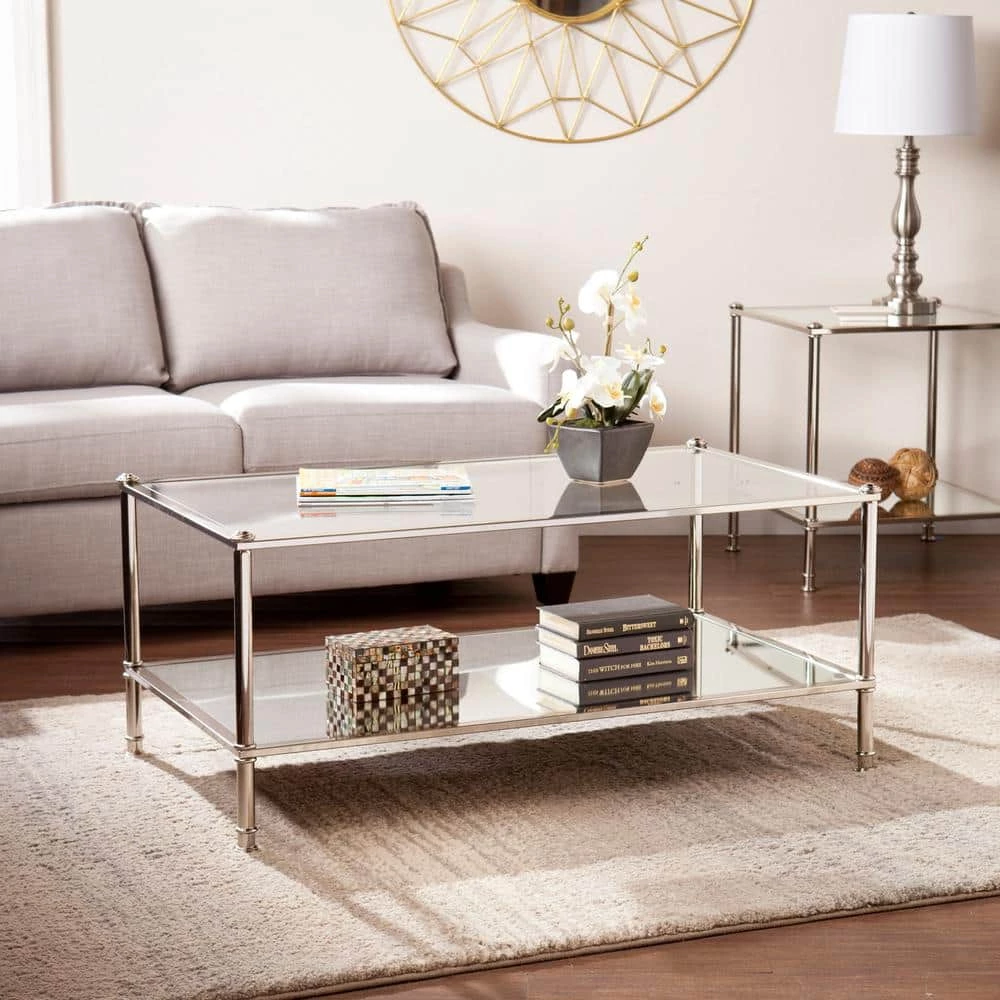 Britt 43 in. Silver Large Rectangle Glass Coffee Table with Storage by Southern Enterprises 8 Britt 43 in. Silver Large Rectangle Glass Coffee Table with Storage by Southern Enterprises - Image 6