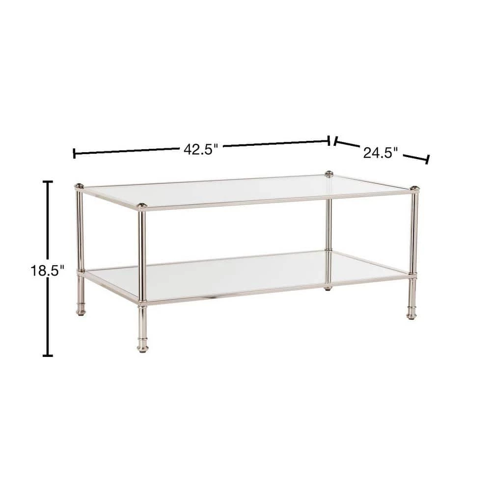 Britt 43 in. Silver Large Rectangle Glass Coffee Table with Storage by Southern Enterprises 5 Britt 43 in. Silver Large Rectangle Glass Coffee Table with Storage by Southern Enterprises - Image 3
