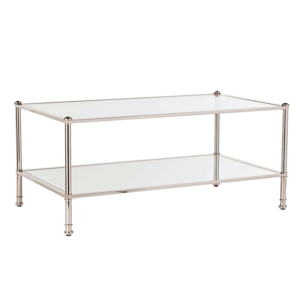 Britt 43 in. Silver Large Rectangle Glass Coffee Table with Storage by Southern Enterprises 3 Britt 43 in. Silver Large Rectangle Glass Coffee Table with Storage by Southern Enterprises
