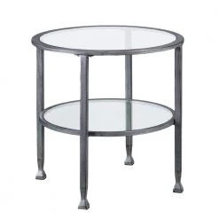Galena Metallic Silver and Glass Round End Table by Southern Enterprises -Southern Enterprises Sales metallic silver southern enterprises end side tables hd748344 1f 1000
