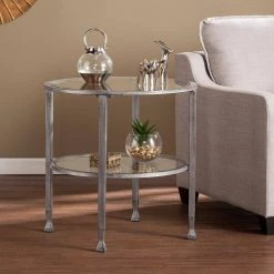 Galena Metallic Silver and Glass Round End Table by Southern Enterprises -Southern Enterprises Sales metallic silver southern enterprises end side tables hd748344 31 1000