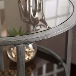 Galena Metallic Silver and Glass Round End Table by Southern Enterprises -Southern Enterprises Sales metallic silver southern enterprises end side tables hd748344 c3 1000