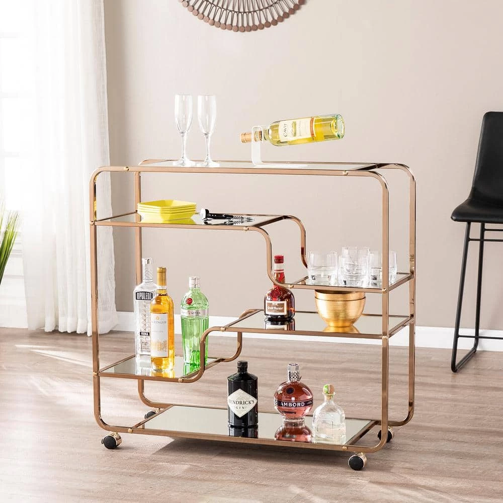 E mmane Art Deco Mirrored Bar Cart by Southern Enterprises 5 E mmane Art Deco Mirrored Bar Cart by Southern Enterprises - Image 3