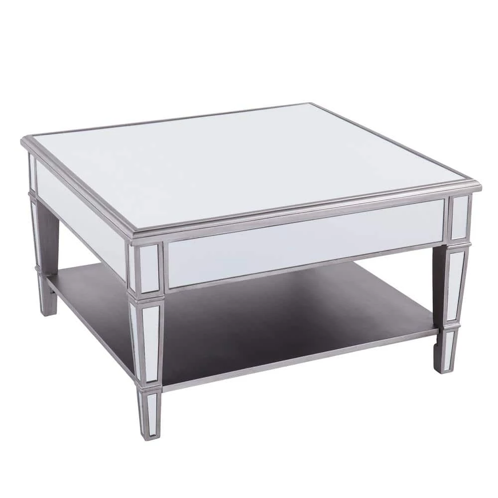 Eshom 29 in. Silver Medium Square Glass Coffee Table with Shelf by Southern Enterprises 8 Eshom 29 in. Silver Medium Square Glass Coffee Table with Shelf by Southern Enterprises - Image 6