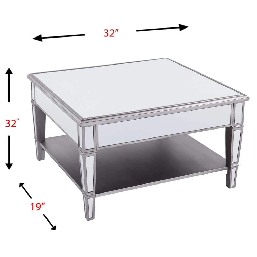 Eshom 29 in. Silver Medium Square Glass Coffee Table with Shelf by Southern Enterprises 11 Eshom 29 in. Silver Medium Square Glass Coffee Table with Shelf by Southern Enterprises - Image 9