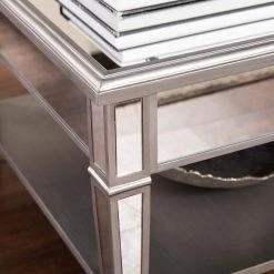 Eshom 29 in. Silver Medium Square Glass Coffee Table with Shelf by Southern Enterprises 16 Eshom 29 in. Silver Medium Square Glass Coffee Table with Shelf by Southern Enterprises -Southern Enterprises Sales mirror w brushed matte silver finish southern enterprises coffee tables hd598949 c3 1000
