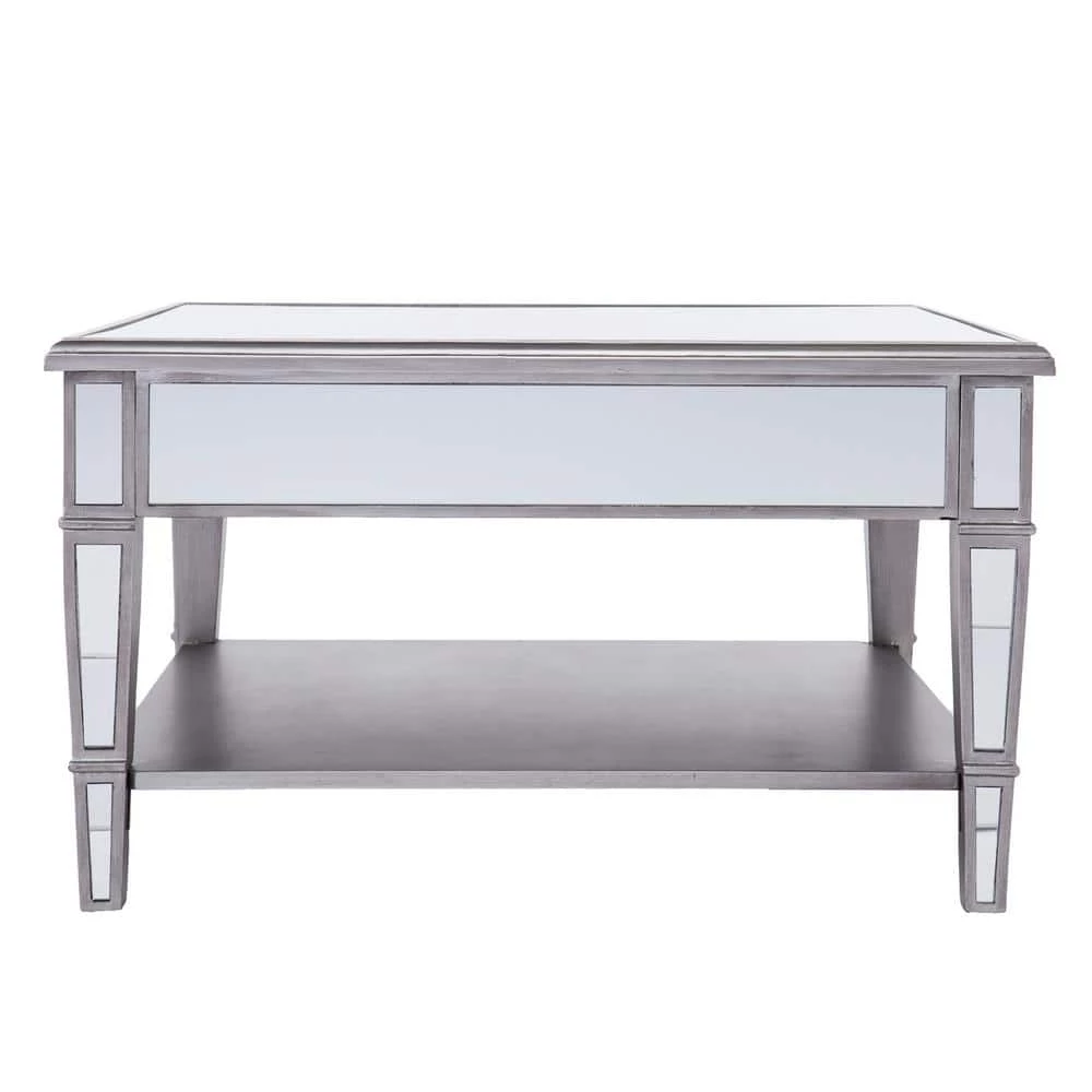 Eshom 29 in. Silver Medium Square Glass Coffee Table with Shelf by Southern Enterprises 4 Eshom 29 in. Silver Medium Square Glass Coffee Table with Shelf by Southern Enterprises - Image 2
