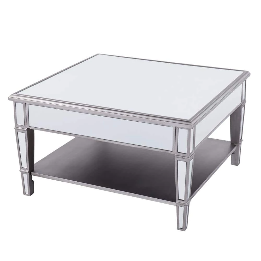 Eshom 29 in. Silver Medium Square Glass Coffee Table with Shelf by Southern Enterprises 10 Eshom 29 in. Silver Medium Square Glass Coffee Table with Shelf by Southern Enterprises - Image 8