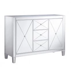 Pavel 50.25 in. Rectangle Wood 3-Drawer Silver Mirrored Cabinet by Southern Enterprises -Southern Enterprises Sales mirrored finish with matte silver trim southern enterprises end side tables hd473857 1f 1000