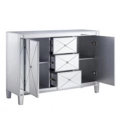 Pavel 50.25 in. Rectangle Wood 3-Drawer Silver Mirrored Cabinet by Southern Enterprises -Southern Enterprises Sales mirrored finish with matte silver trim southern enterprises end side tables hd473857 44 1000