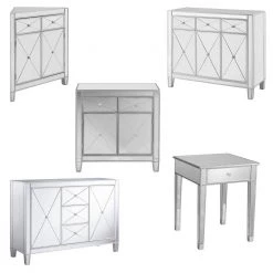 Pavel 50.25 in. Rectangle Wood 3-Drawer Silver Mirrored Cabinet by Southern Enterprises -Southern Enterprises Sales mirrored finish with matte silver trim southern enterprises end side tables hd473857 fa 1000