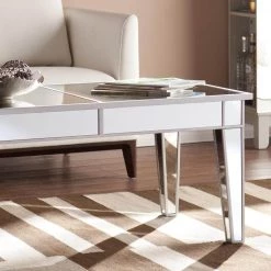 Ethel 24 in. Silver Medium Rectangle Wood Coffee Table by Southern Enterprises -Southern Enterprises Sales mirrored finish with metallic silver trim southern enterprises coffee tables hd865317 c3 1000