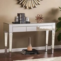 Hannity Contemporary Silver Metallic Mirrored Console Table by Southern Enterprises 21 Hannity Contemporary Silver Metallic Mirrored Console Table by Southern Enterprises -Southern Enterprises Sales mirrored w matte silver trim and warm maroon felt southern enterprises console tables hd748436 31 1000
