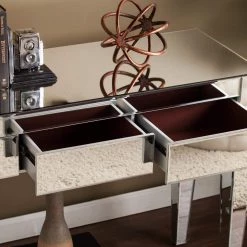 Hannity Contemporary Silver Metallic Mirrored Console Table by Southern Enterprises 14 Hannity Contemporary Silver Metallic Mirrored Console Table by Southern Enterprises -Southern Enterprises Sales mirrored w matte silver trim and warm maroon felt southern enterprises console tables hd748436 c3 1000