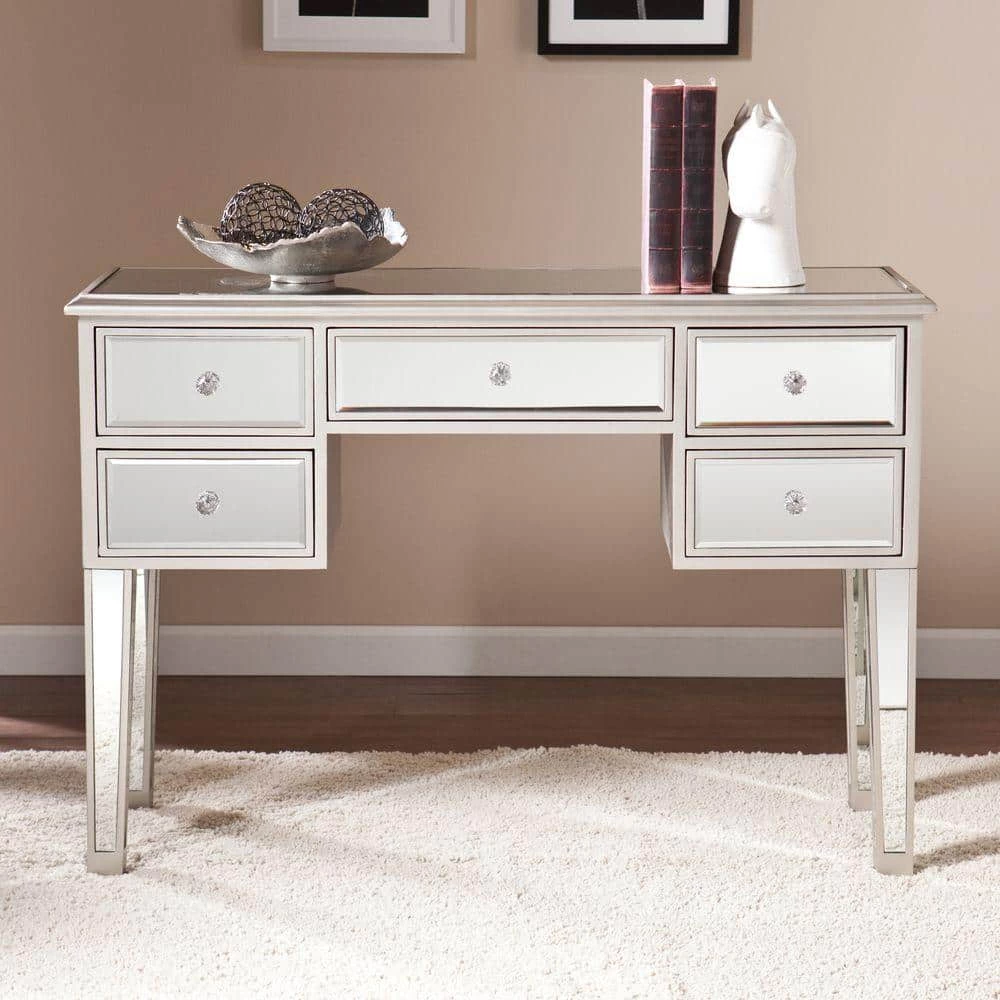 Elberta Silver Mirrored Console Table by Southern Enterprises 3 Elberta Silver Mirrored Console Table by Southern Enterprises